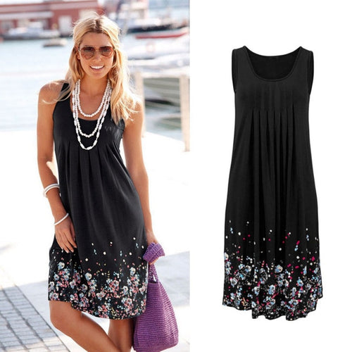 Sleeveless Floral Print Loose Beach Summer Dress Fashion Six Colors Casual Women Dress 2019 Sexy Dress Plus Size S-5XL