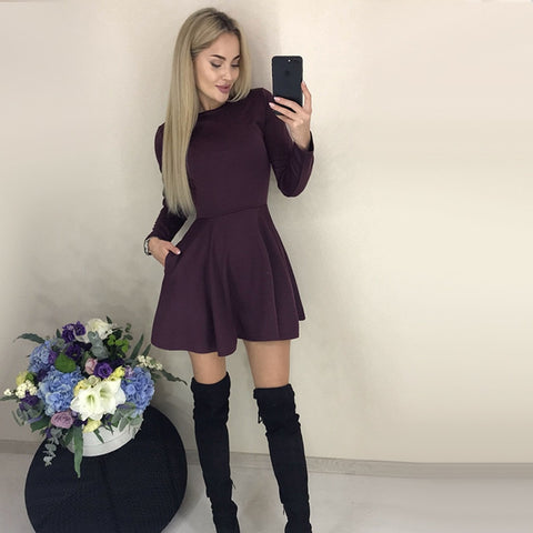 Women Vintage Front Button Sashes Party Dress Three Quarter Sleeve Turn Down Collar Solid Dress 2019 Autumn New Fashion Dress