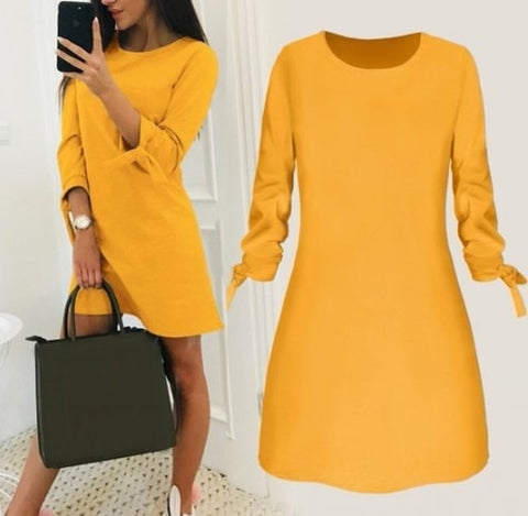 Women Vintage Front Button Sashes Party Dress Three Quarter Sleeve Turn Down Collar Solid Dress 2019 Autumn New Fashion Dress