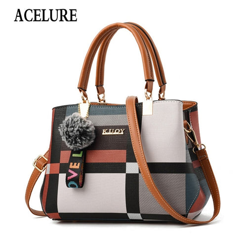 ACELURE New Casual Plaid Shoulder Bag Fashion Stitching Wild Messenger Brand Female Totes Crossbody Bags Women Leather Handbags