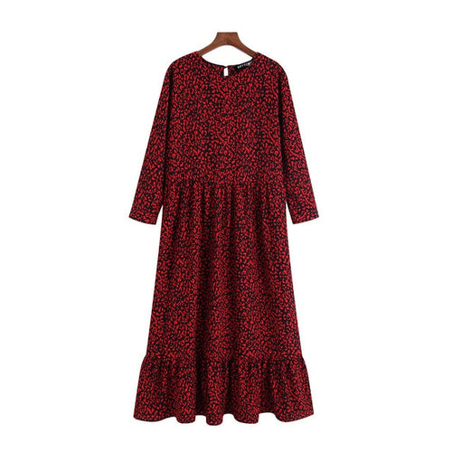 Vintage Stylish Leopard Print Ruffled Midi Dress Women 2020 Fashion O Neck Three Quarter Sleeve Elegant Dresses Vestidos Mujer