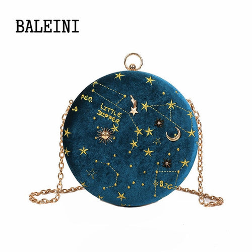 2020Starry sky Circular Fashion Suede Shoulder Bag Chain belt Women's Crossbody Messenger Bags Ladies Purse Female Round Handbag