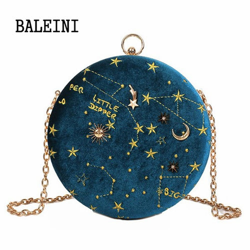 2020Starry sky Circular Fashion Suede Shoulder Bag Chain belt Women's Crossbody Messenger Bags Ladies Purse Female Round Handbag