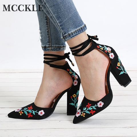 QUTAA 2020 Women Pumps Leopard PU Leather Flock Sandals Square High Heels Pointed Toe Buckle Fashion Summer Women Shoes 34-43